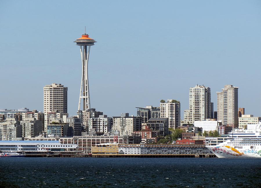 Space Needle and Cruise Ship Photograph by Chris Anderson