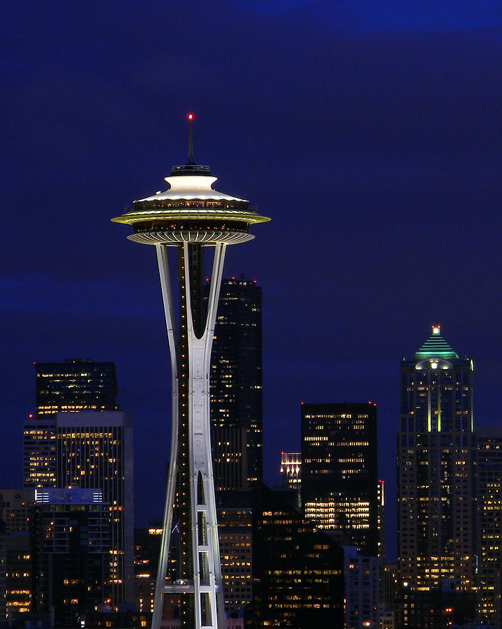 Space Needle at Night in Color Photograph by Mark J Seefeldt