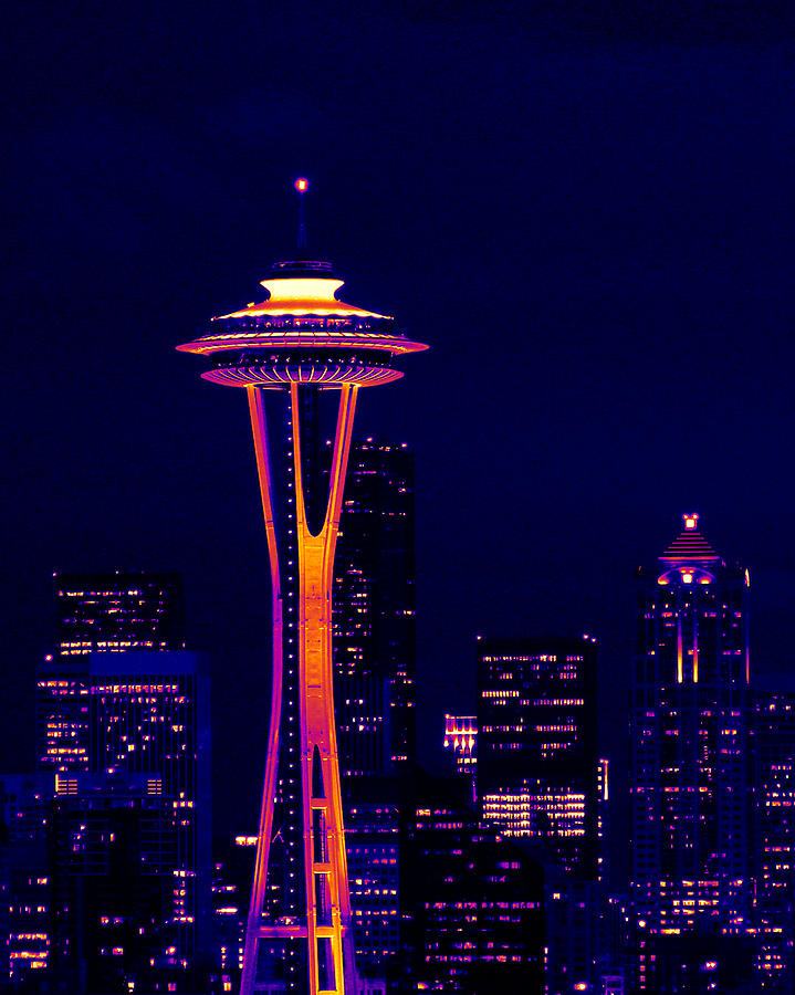 Space Needle At Night In Thermal Color Mark J Seefeldt 