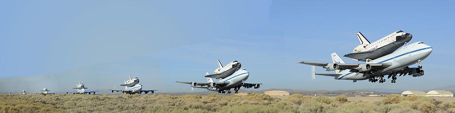 Space Shuttle Endeavour departs Edwards AFB September 21 2012 Multiple Exposure Photograph by Brian Lockett