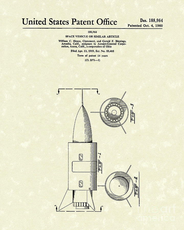 Space Vehicle 1960 Patent Art  Drawing by Prior Art Design
