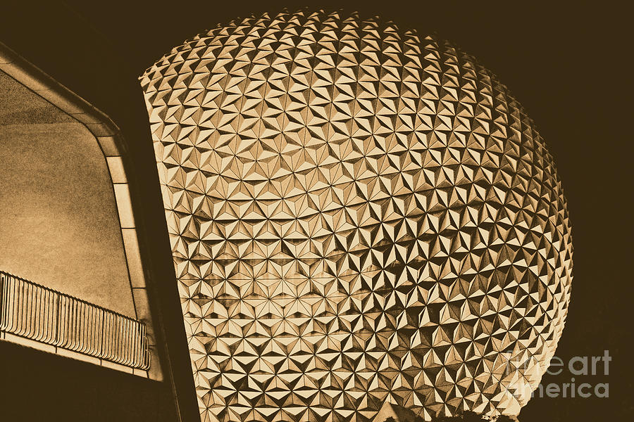 Orlando Digital Art - Spaceship Earth and Futuristic Walkway EPCOT Walt Disney World Prints Rustic by Shawn OBrien