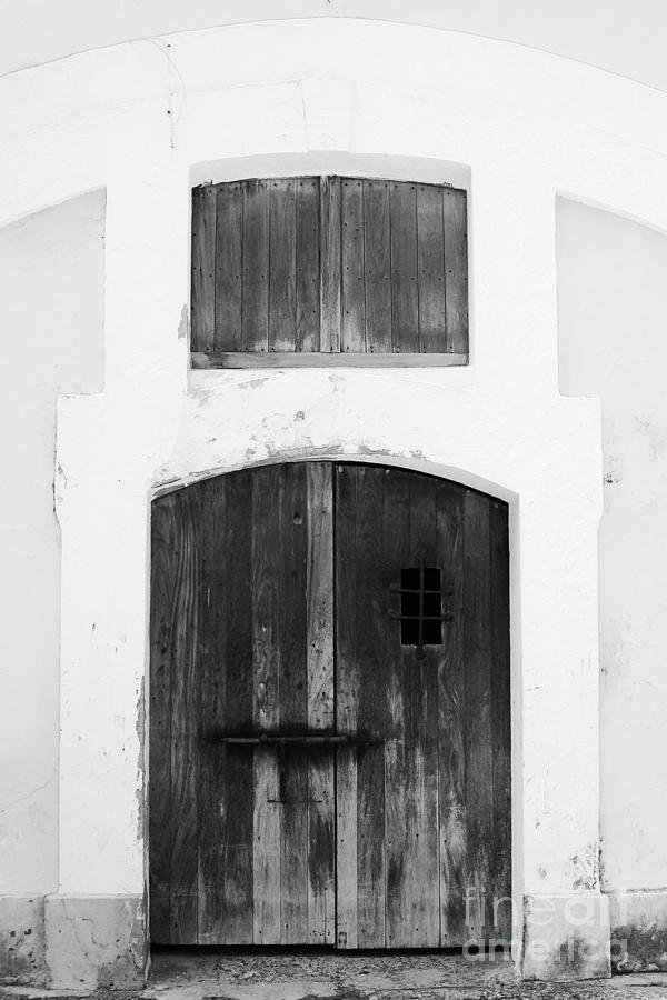 Spanish Fort Door Castillo San Felipe Del Morro San Juan Puerto Rico Prints Black and White Photograph by Shawn OBrien