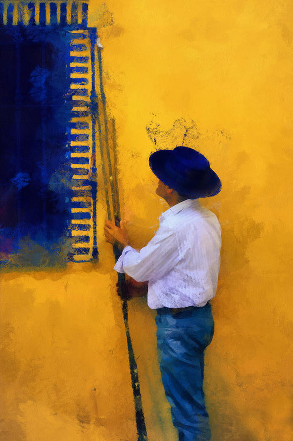 Spanish Man at the Yellow Wall. Impressionism Photograph by Jenny Rainbow