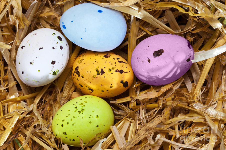 Easter Photograph - Speckled easter eggs in a straw nest by Richard Thomas
