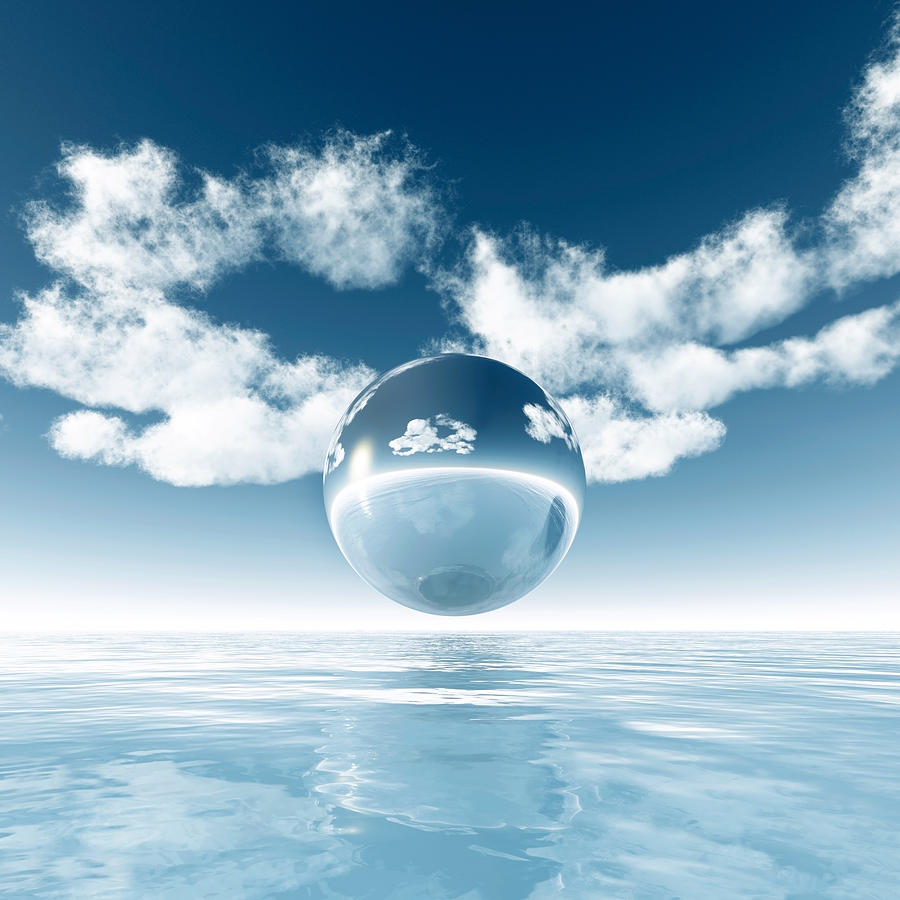 Sphere Floating Above The Sea Under The Blue Sky Photograph by Artpartner-images