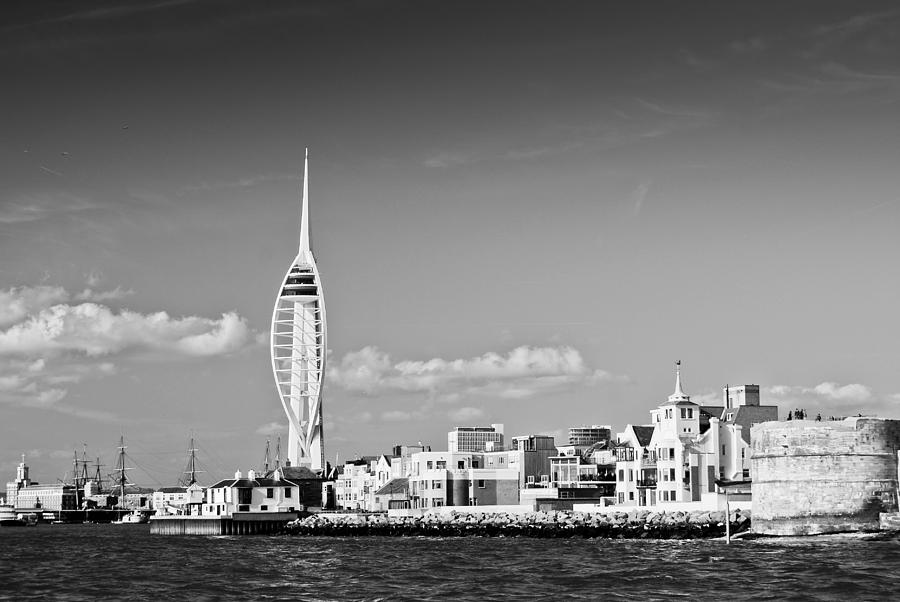 Spinnaker Tower and Round Tower Portsmouth BW Photograph by Gary Eason