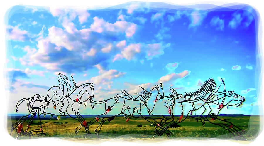 Crow Digital Art - Spirit Warriors - Little Bighorn Battlefield Indian Memorial by Gary Baird