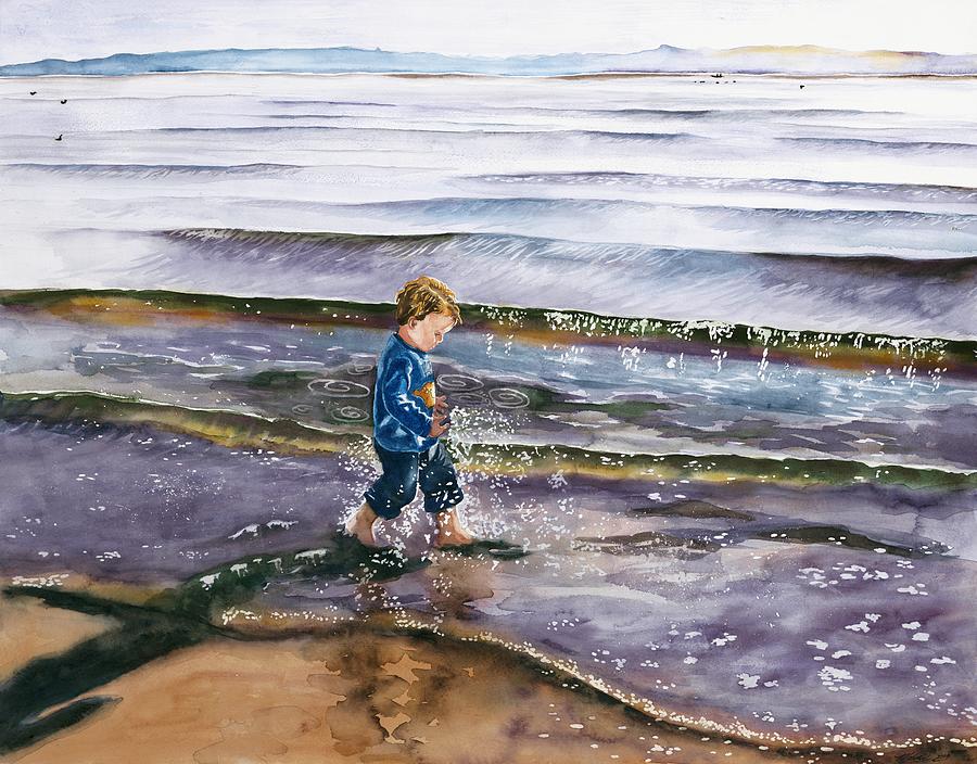 Beach Painting - Splashing in the Tide by Maureen Dean