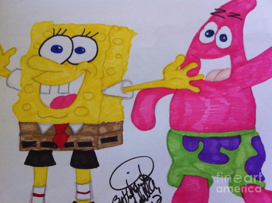 SpongeBob and Patrick Drawing by Charita Padilla