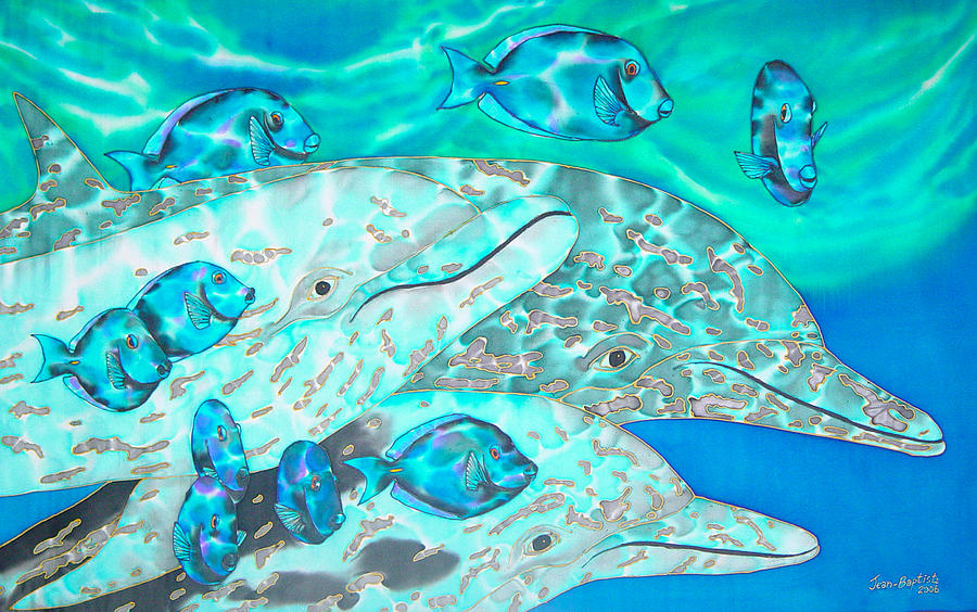 Spotted Dolphins and Blue Tang Painting by Daniel Jean-Baptiste