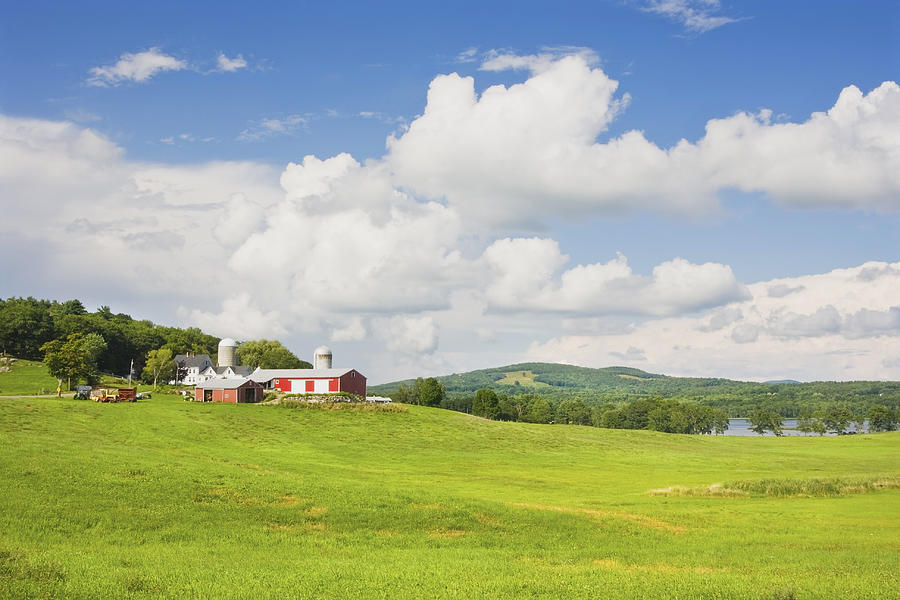 Spring Farm And Hay Field With Blue Sky Maine Photograph by Keith Webber Jr