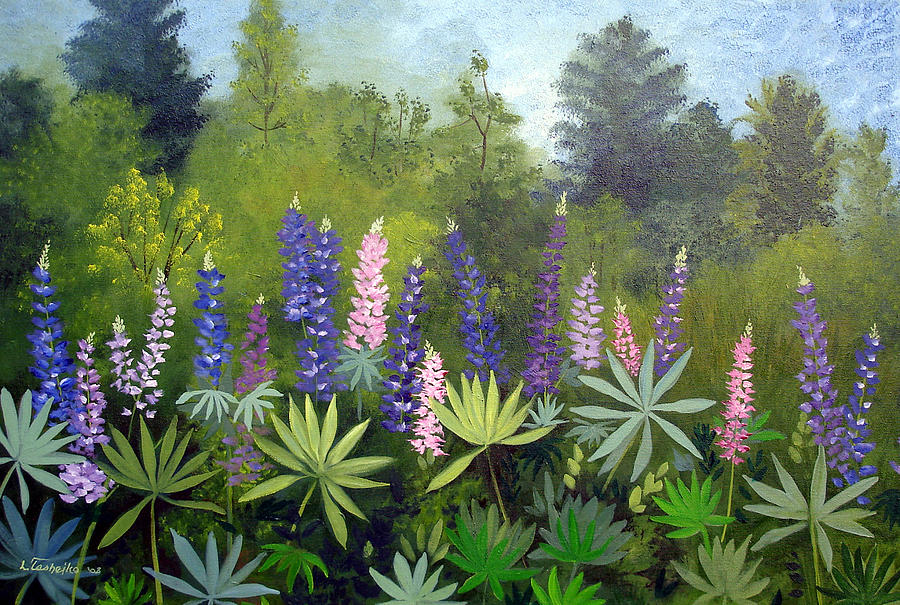 Spring Lupines Painting by Laura Tasheiko