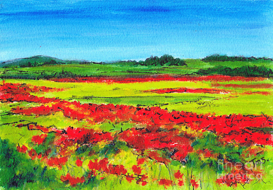 Spring Poppy Fields France Painting by Jackie Sherwood