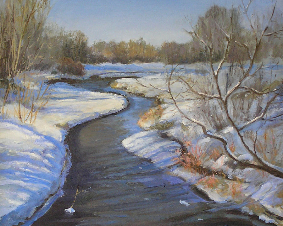 Spring Snow Cherry Creek Painting by Barbara Couse Wilson
