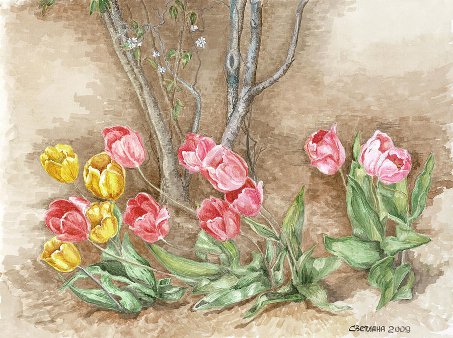 Spring Tulips Painting by Svetlana  Jenkins