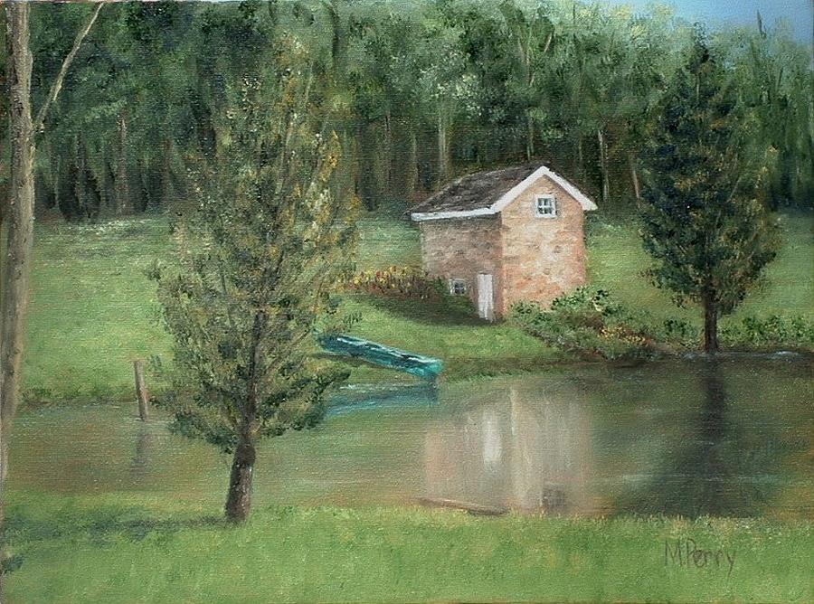 Springhouse Reflection Painting by Margie Perry