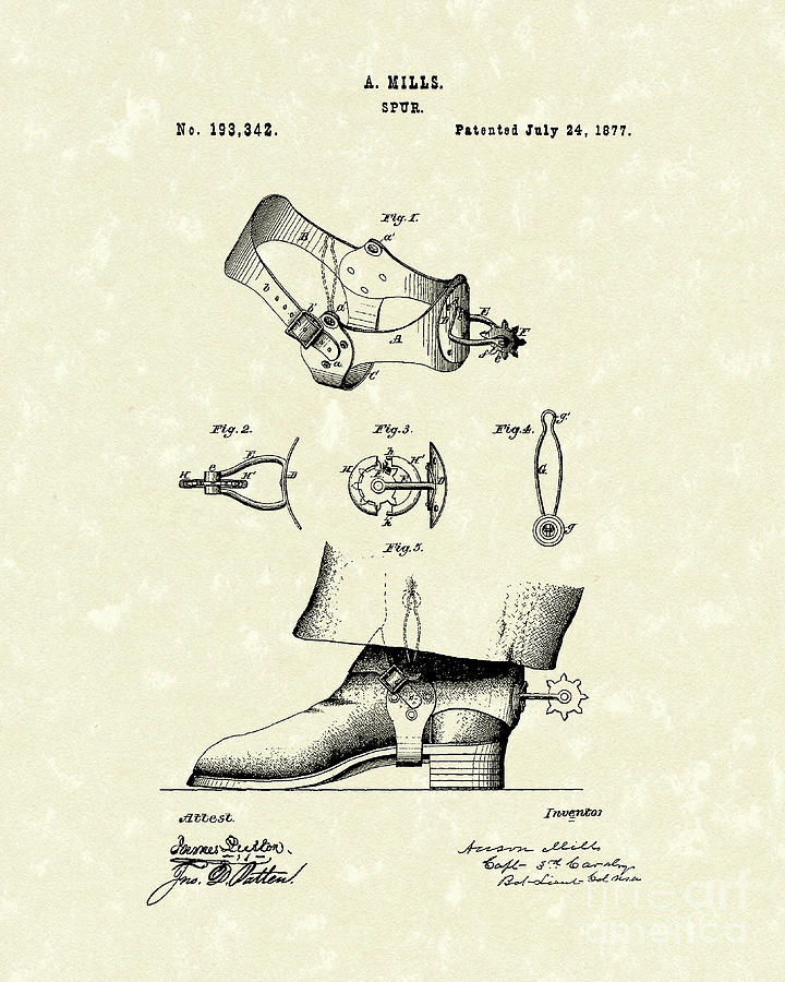 Spur 1877 Patent Art Drawing by Prior Art Design