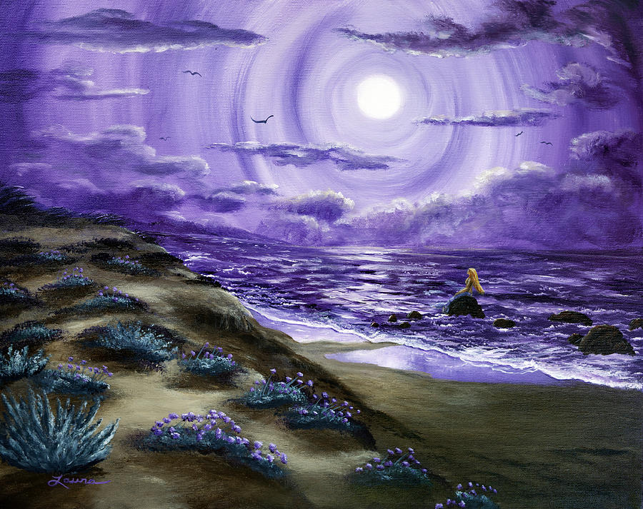 Fantasy Painting - Spying a Mermaid from Flowering Sand Dunes by Laura Iverson