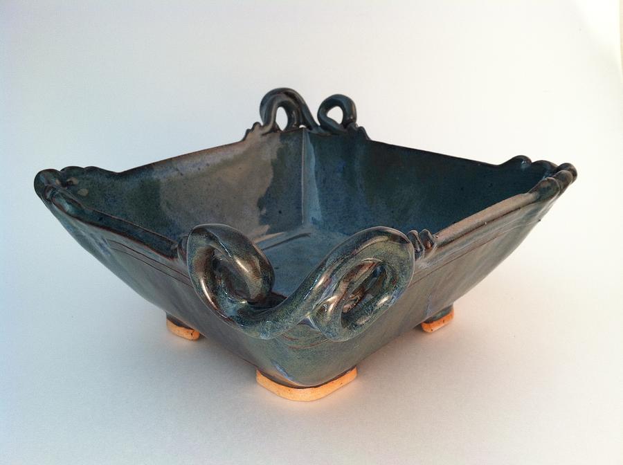 Square Dish with Flourishes Ceramic Art by Carolyn Coffey Wallace