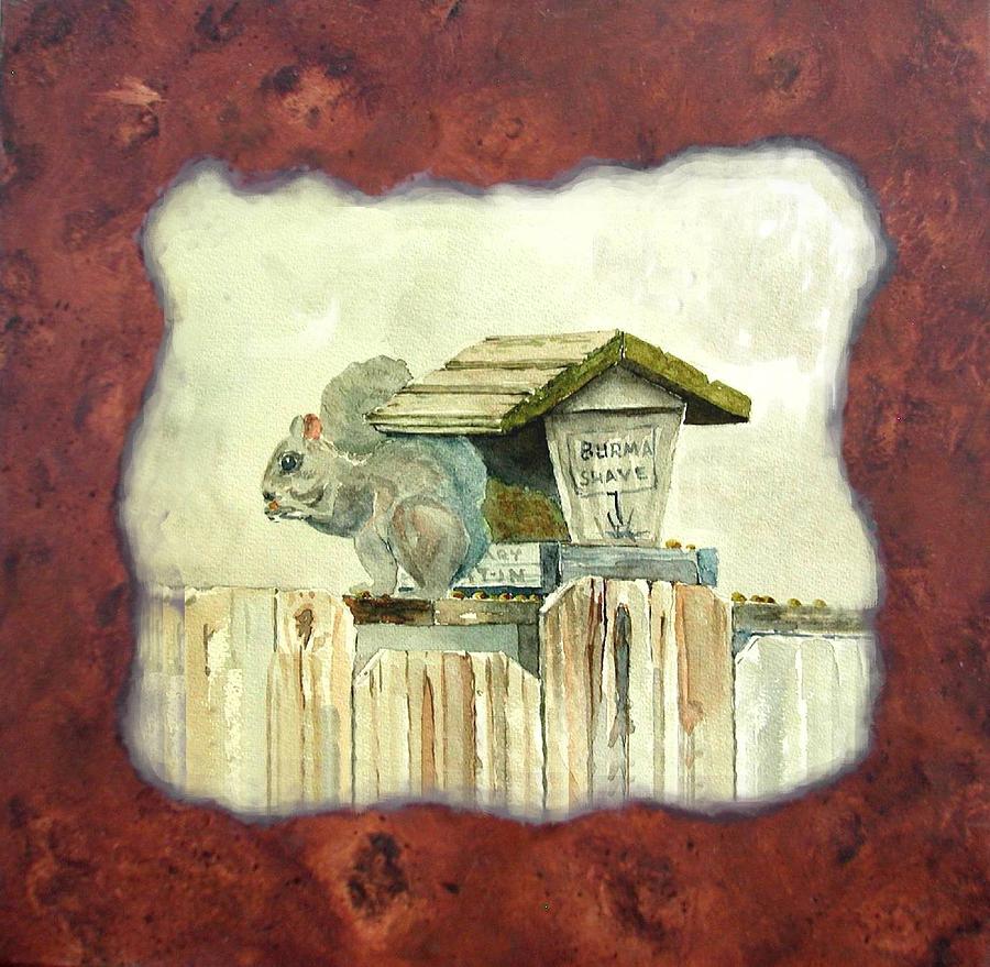 Squirel at Bird Feeder Painting by Gary Partin