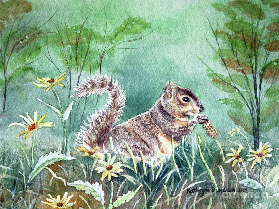 Squirrel and Peanut Painting by Kathryn Duncan