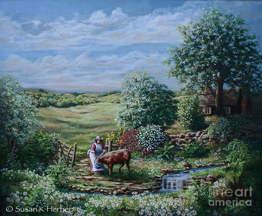 SRB Dairy Cow Meadow Painting by Susan Herber