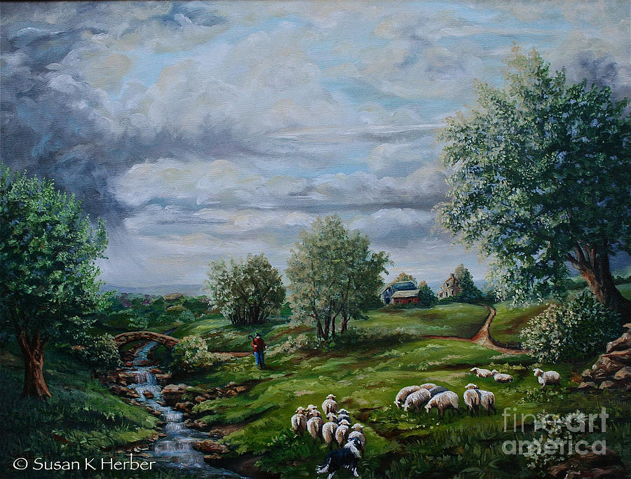 Sheep Painting - SRB Sheep Meadow by Susan Herber