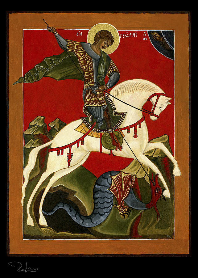 St George and the Dragon  card Painting by Raffaella Lunelli