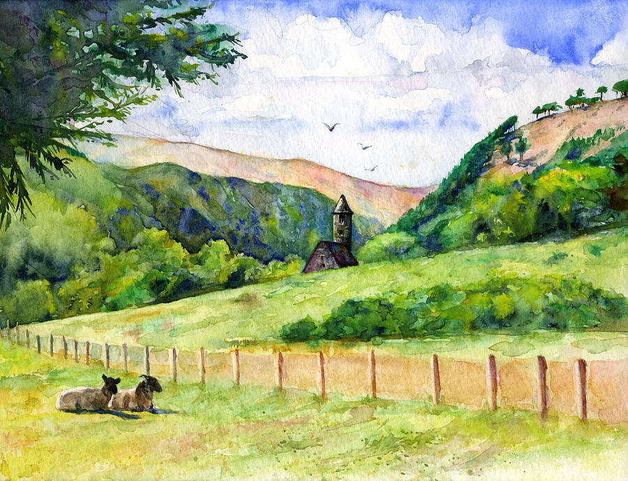 St. Kevins and Wicklow Mountians Painting by John D Benson