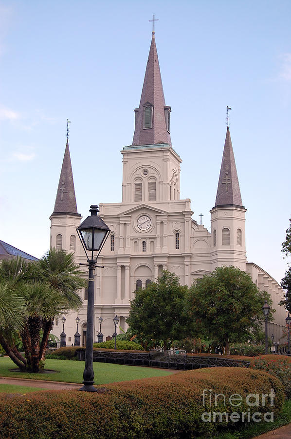 New Orleans Photograph - St Louis Cathedral and Lampost on Jackson Square in the French Quarter New Orleans by Shawn OBrien