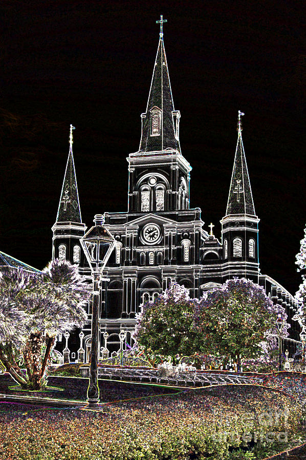 St Louis Cathedral Jackson Square French Quarter New Orleans Glowing Edges Digital Art  Digital Art by Shawn OBrien