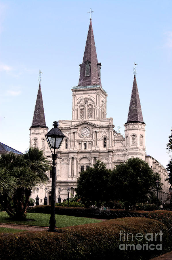 St Louis Cathedral Jackson Square French Quarter New Orleans Ink Outlines Digital Art  Digital Art by Shawn OBrien
