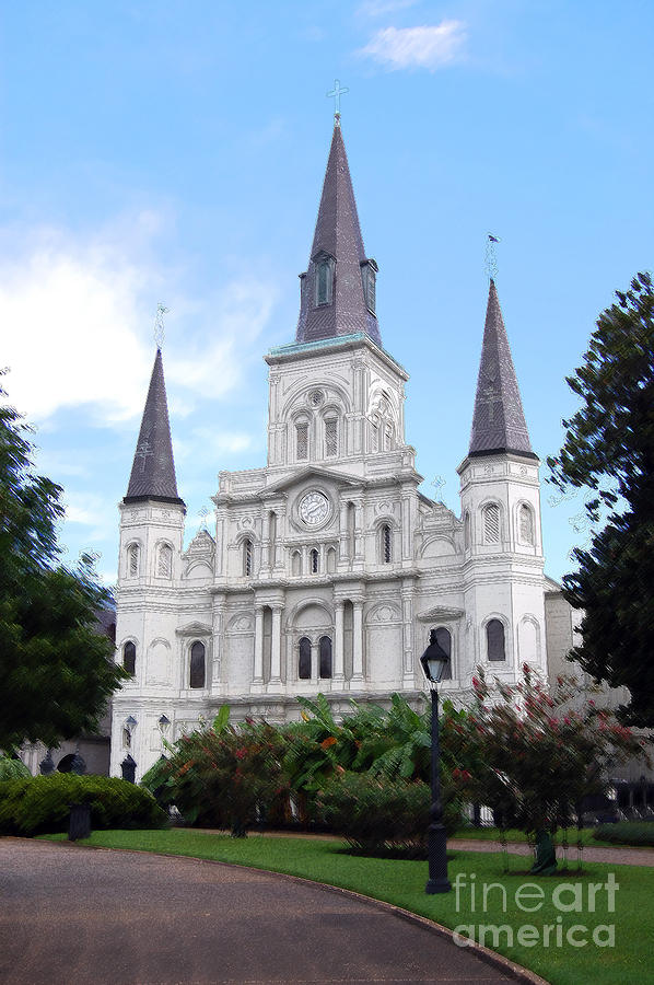 St Louis Cathedral Jackson Square French Quarter New Orleans Ink Outlines Digital Digital Art by Shawn OBrien