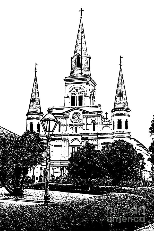New Orleans Digital Art - St Louis Cathedral Jackson Square French Quarter New Orleans Stamp Digital Art  by Shawn OBrien