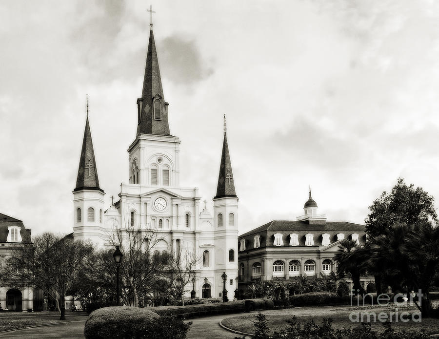 St Louis Cathedral New Orleans - black and white Photograph by Kathleen K Parker