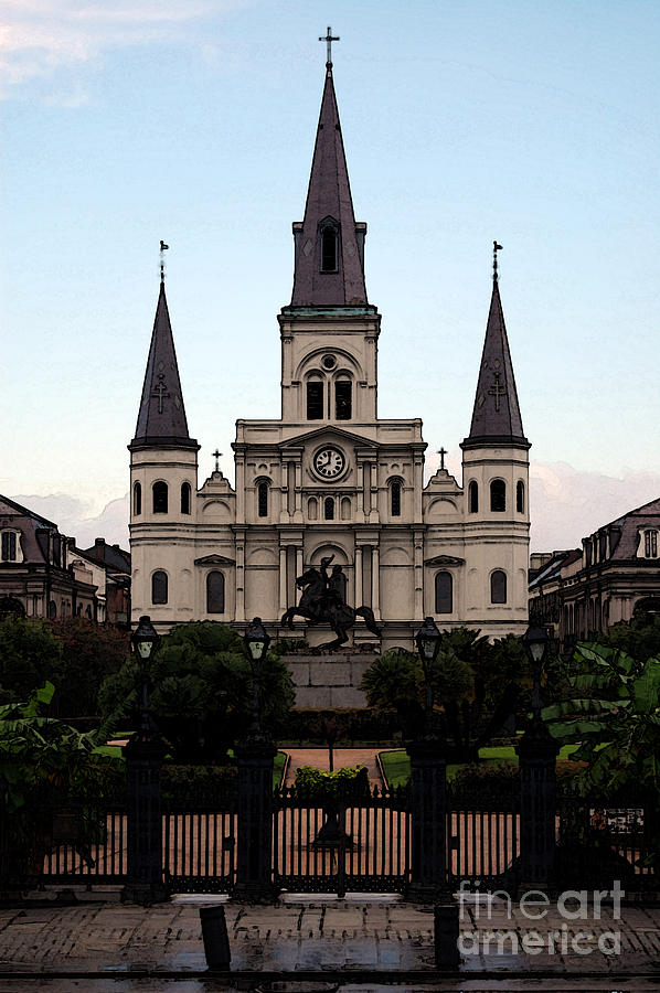 St Louis Cathedral on Jackson Square in the French Quarter New Orleans Accented Edges Digital Art Digital Art by Shawn OBrien