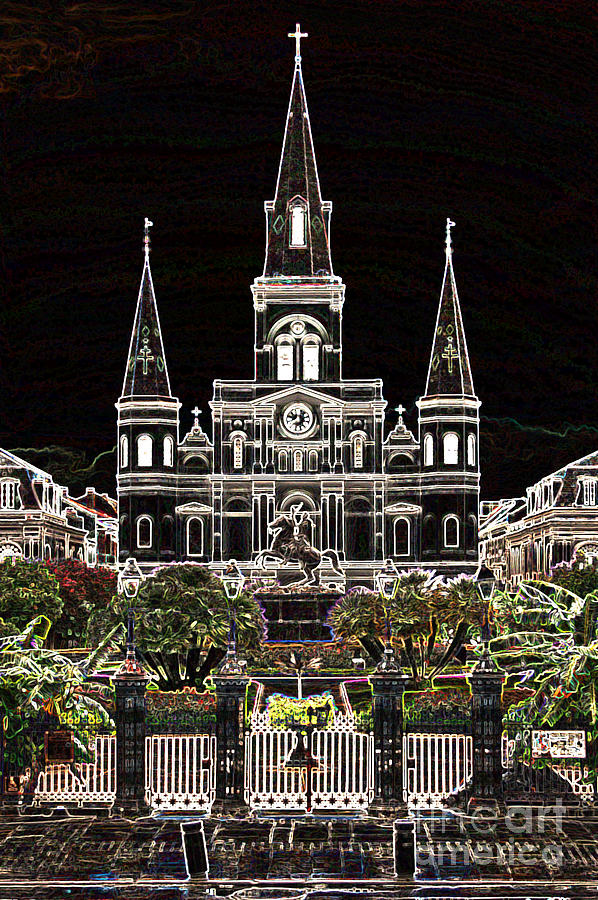 St Louis Cathedral on Jackson Square in the French Quarter New Orleans Glowing Edges Digital Art Digital Art by Shawn OBrien