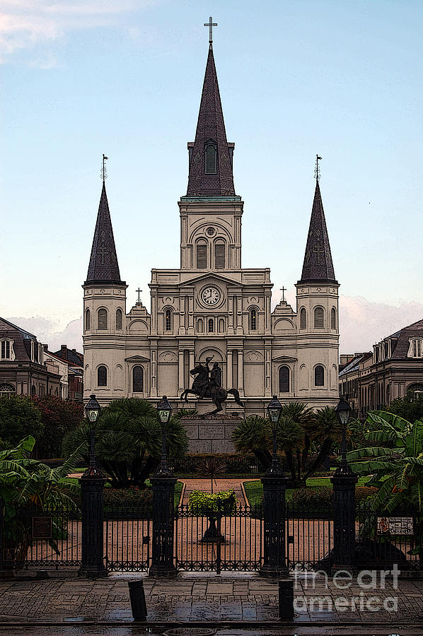 New Orleans Digital Art - St Louis Cathedral on Jackson Square in the French Quarter New Orleans Poster Edges Digital Art by Shawn OBrien