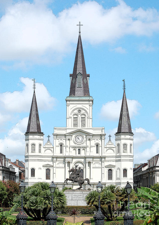 St Louis Cathedral Rising Above Palms Jackson Square New Orleans Ink Outlines Digital Art Digital Art by Shawn OBrien