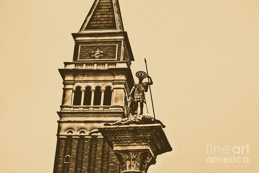 Orlando Digital Art - St Marks Bell Tower and Statue Italy Pavilion EPCOT Walt Disney World Prints Rustic by Shawn OBrien