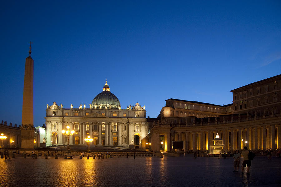 Architecture Photograph - St. Peters Basilica at Night by David Smith