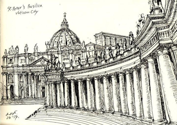 Vatican City Skyline Panorama Vector Sketch. Hand-drawn Illustration on  blue background Stock Vector Image & Art - Alamy