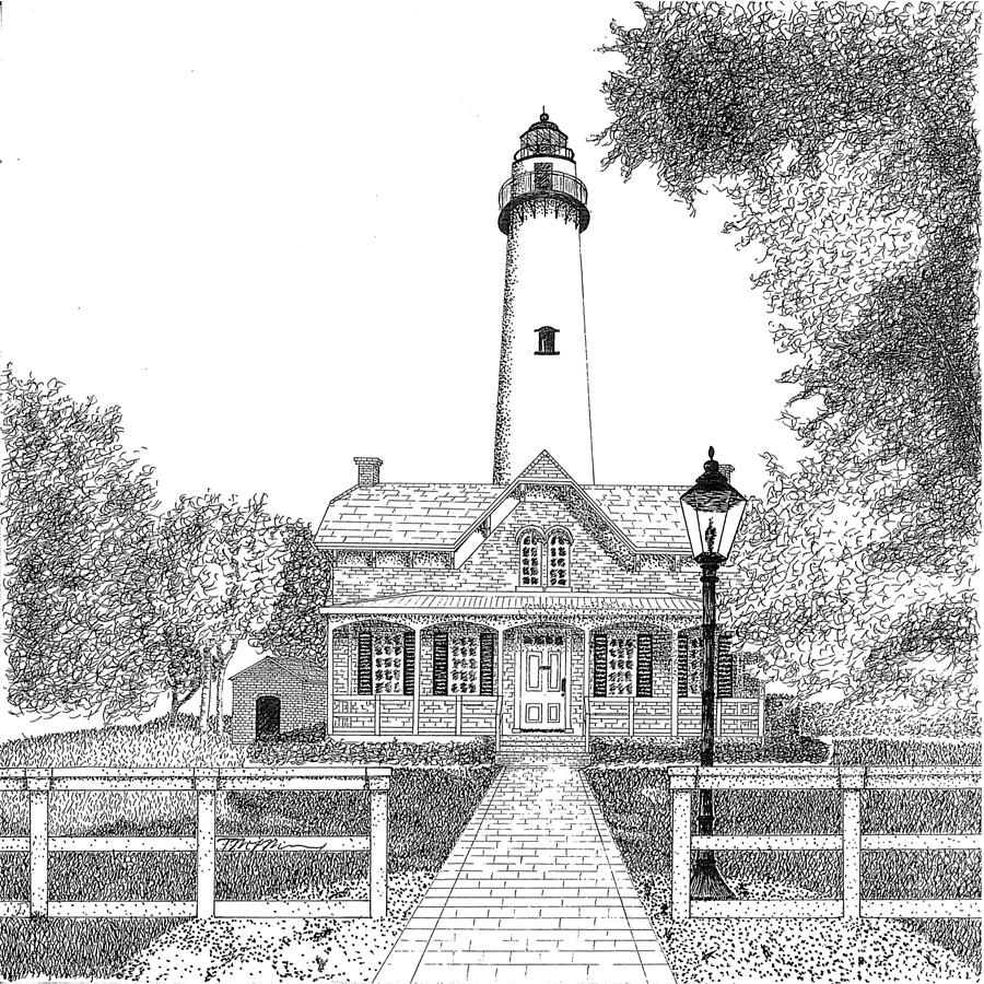 St. Simons Lighthouse Drawing by Tim Murray - Fine Art America