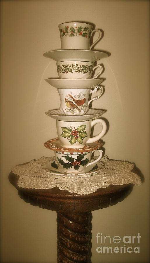 Stack of Christmas Tea Cups  Photograph by Nancy Patterson