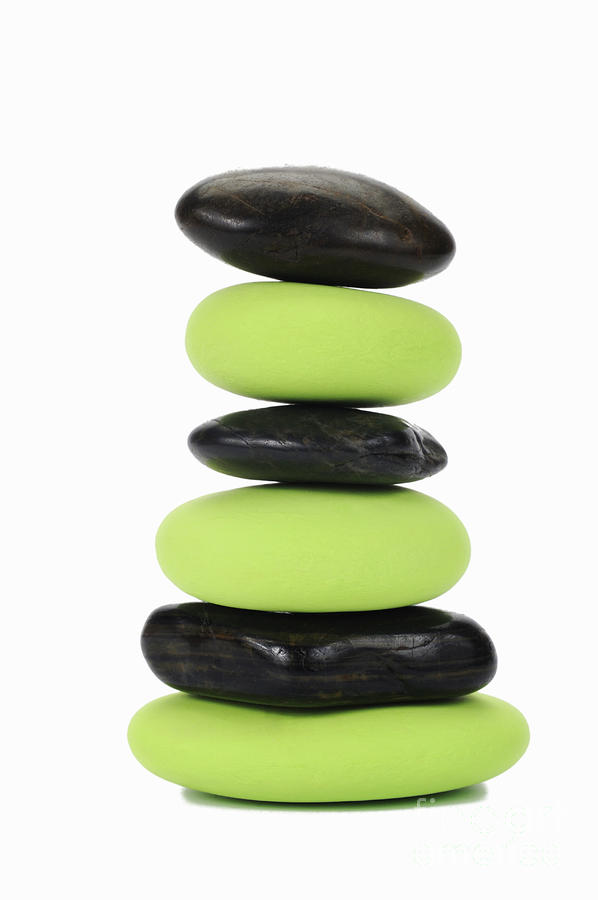 Still Life Photograph - Stack of green and black pebbles by alternance by Sami Sarkis