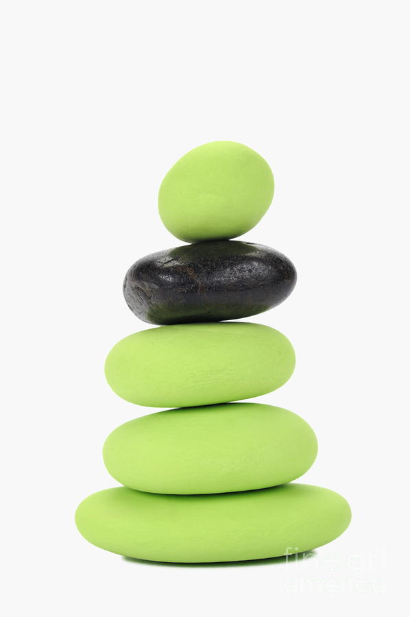 Stability Photograph - Stack of green and black pebbles by Sami Sarkis