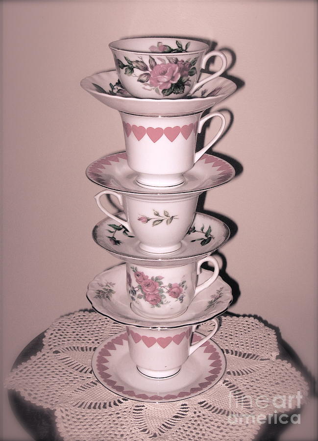 Stack of Pink Tea cups  Photograph by Nancy Patterson