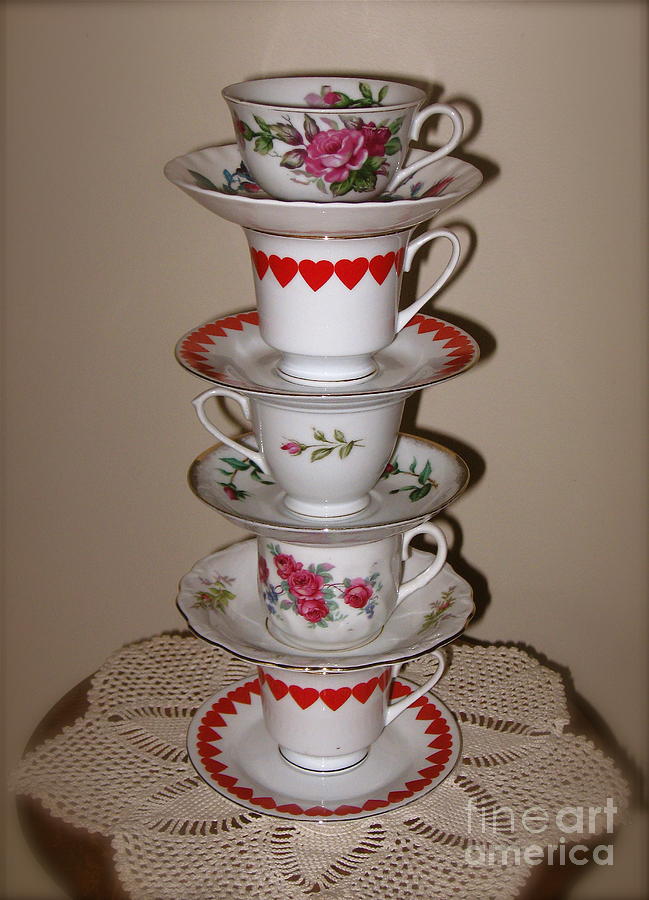 Stack of Valentine Tea Cups  Photograph by Nancy Patterson