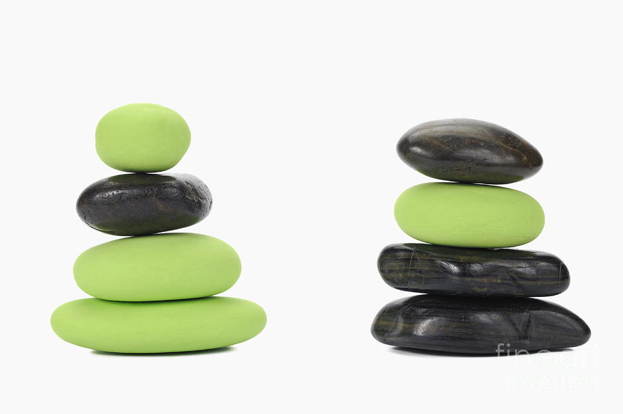 Stability Photograph - Stacks of green and black pebbles by Sami Sarkis